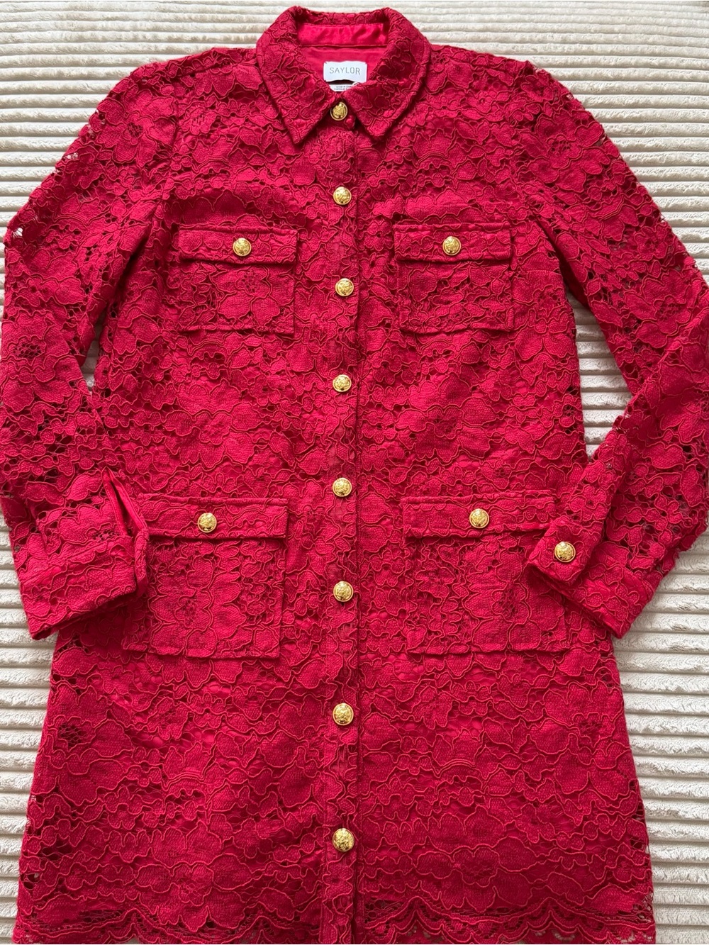 NWT Saylor Tuckernuck Crimson Red Lace Luna Mini Dress Small